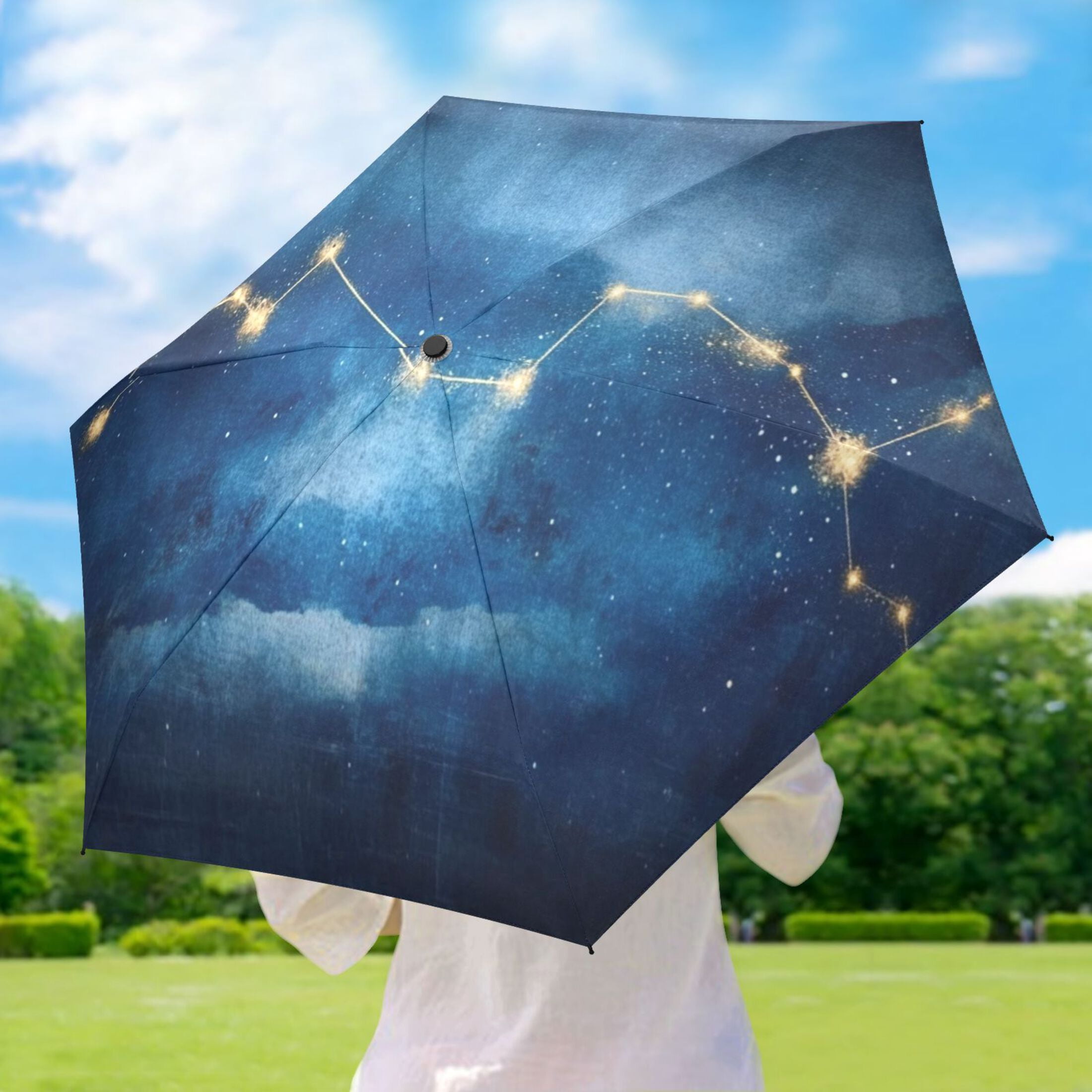 Constellation Night Sky Umbrellas for Sun Auto Open Close UV50+ Waterproof 5-Fold Compact Fiberglass Frame