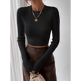 thumbnail image 3 of Women's Fitted Ribbed Crewneck Long Sleeve Crop Tops Tee Shirts, 3 of 4