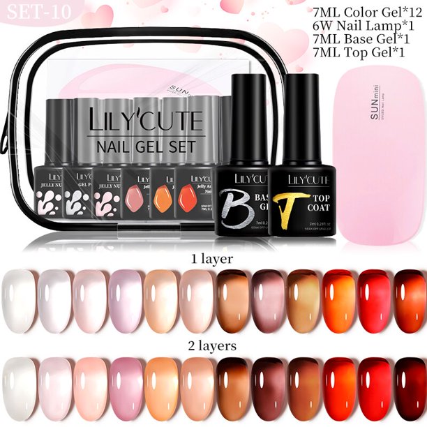 LILYCUTE Juego de manicura 36W Lámpara UV Juego de uñas 10 colores Semipermanente Juego de esmaltes de gel para uñas con capa superior para base Soak Off Lámpara LED UV zhangmengya LED