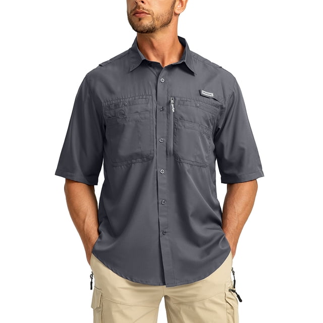 CHUANK Chemises de Pêche à Manches Courtes pour Hommes Légères UPF 50+ Protection Solaire SPF Pêche Randonnée Course