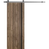 Sturdy Barn Door 18 x 80 inches | Planum 0011 Walnut with Frosted Glass | Stainless Steel 6.6FT Rail Hangers Heavy Set | Solid Panel Interior Doors