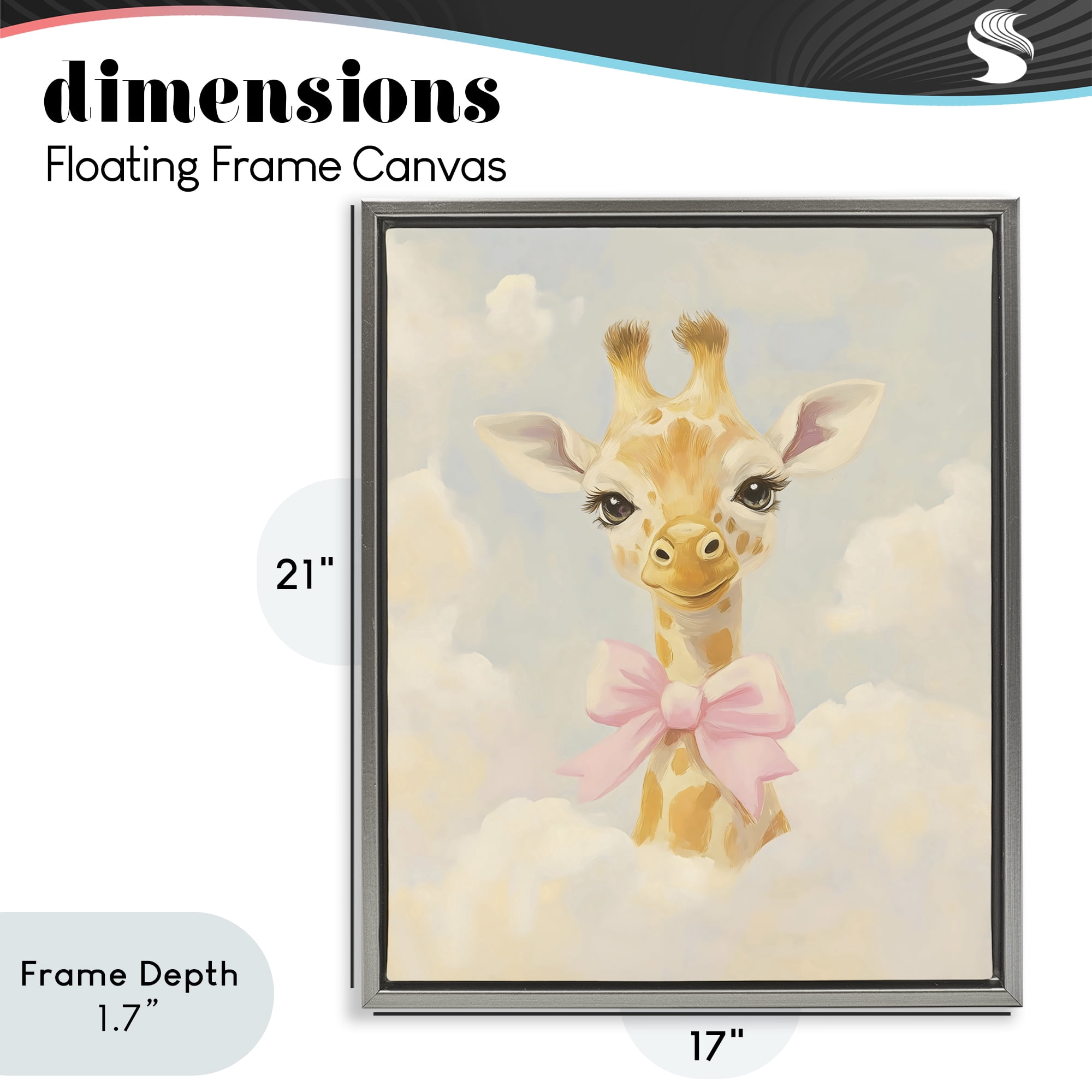Stupell Industries Charming Giraffe In The Clouds Gray Framed Floater Canvas Wall Art, design by The Prints Vibe