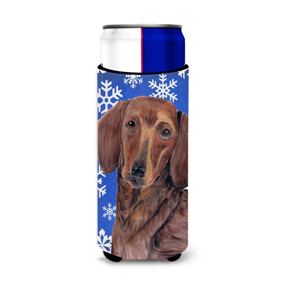 Carolines Treasures SC9368MUK Dachshund Winter Snowflakes Holiday Ultra Hugger for slim cans Slim Can multicolor