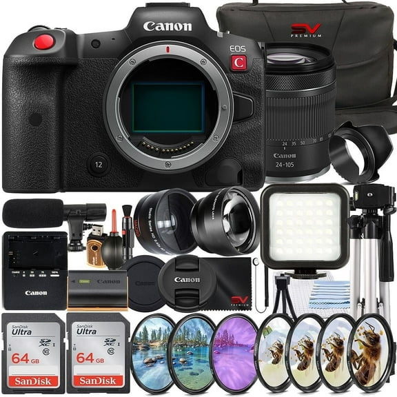Canon EOS R5-C Mirrorless Cinema Camera with 2 Pack 64GB SanDisk Memory Card   Tripod   Case   SV Premium Accessory Bundle