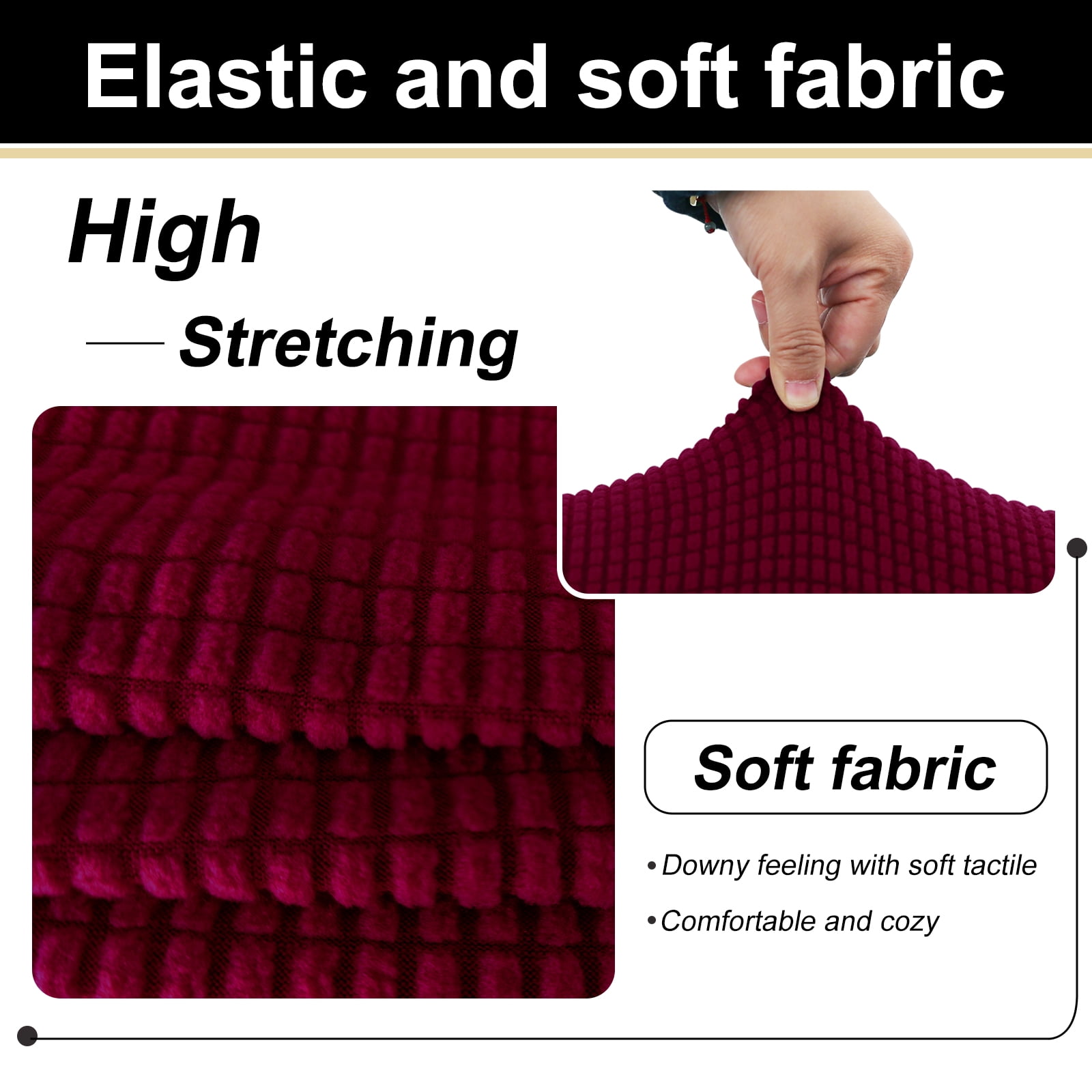 U-NICE HOME 3 Pieces Stretch Couch Cover Sofa Cover Washable Sofa Slipcover With Individual Seat Cushion for 2 Cushion Couch Sofa Pet Friendly, Burgundy