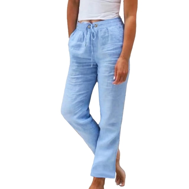 Women Solid Casual Pocket Wide Leg Pants - Belt, Elastic Waist, Button, Loose, Spring/Summer/Autumn, Sizes S - XXL