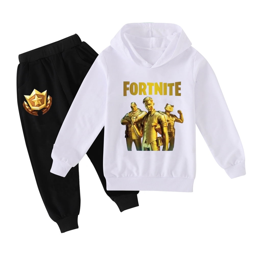 Fortnite Ensemble Deux Pieces a Capuche Imprime Dessin Anime pour Garcons et Filles Long Manteau Pantalon Coton pour 3 16 Ans Vinsniv