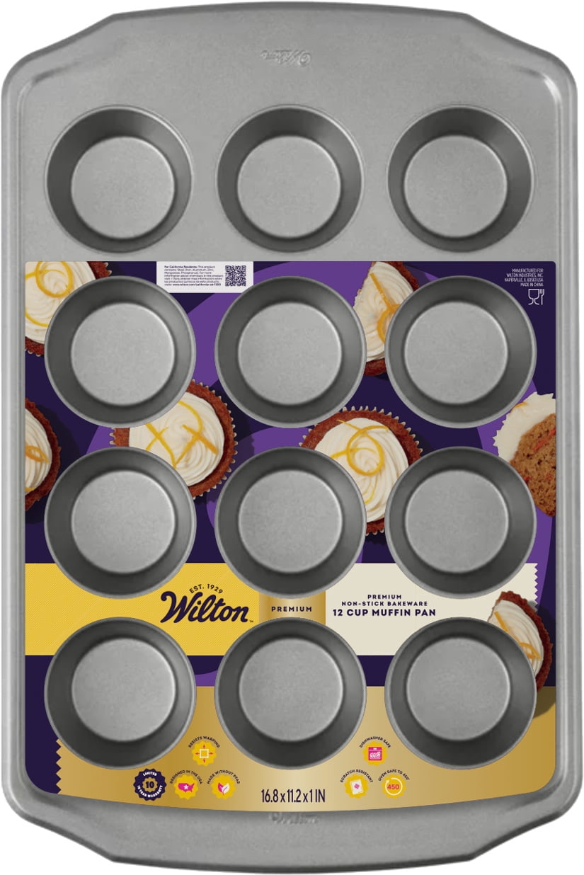 (4 pack) Wilton Premium Non-Stick Muffin Pan 12-Cup Cupcake Tin Regular Size 16" x 11" Baking Pan, Packaging May Vary