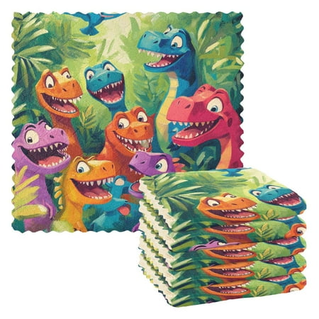 

6 Pack Kitchen Dish Towels 11 Inch x 11 Inch Reusable Cleaning Cloths for Washing Dishes Dish Cloths for Drying Dishes Colorful Cartoon Dinosaurs