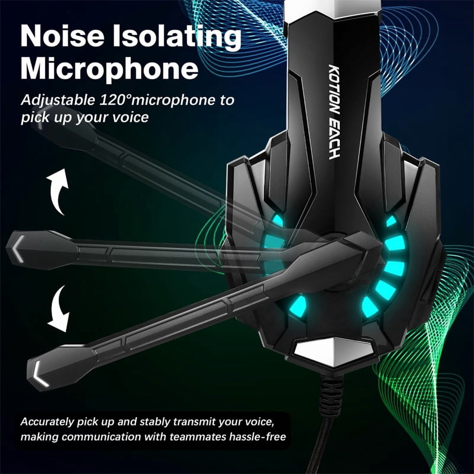 YUOY Gaming Headset for PC, PS4, PS5, Xbox & Switch – 7.1 Surround Sound, Noise Cancelling Mic, RGB Lights, Over-Ear Comfort