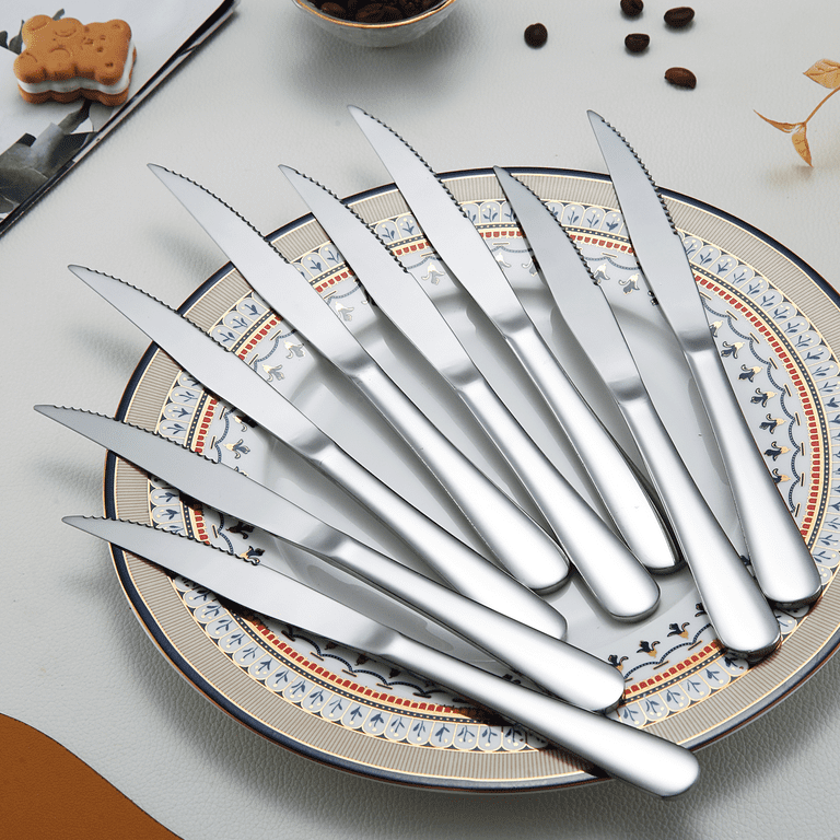 ReaNea Gold Steak Knives Set, Serrated Knife, Stainless Steel Sharp Dinner  Knife