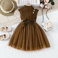 thumbnail image 2 of AUNVITO Girls Sleeveless Mesh Dress Belted Solid Color Cute Fashion Vintage Style, 2 of 9
