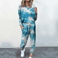 thumbnail image 2 of Jalioing Lounge Sets for Women Tie-Dye Sweatsuit Outfits Crew Neck Top with Loose Cinch Bottom Pant Casual Set (XX-Large, Blue), 2 of 5