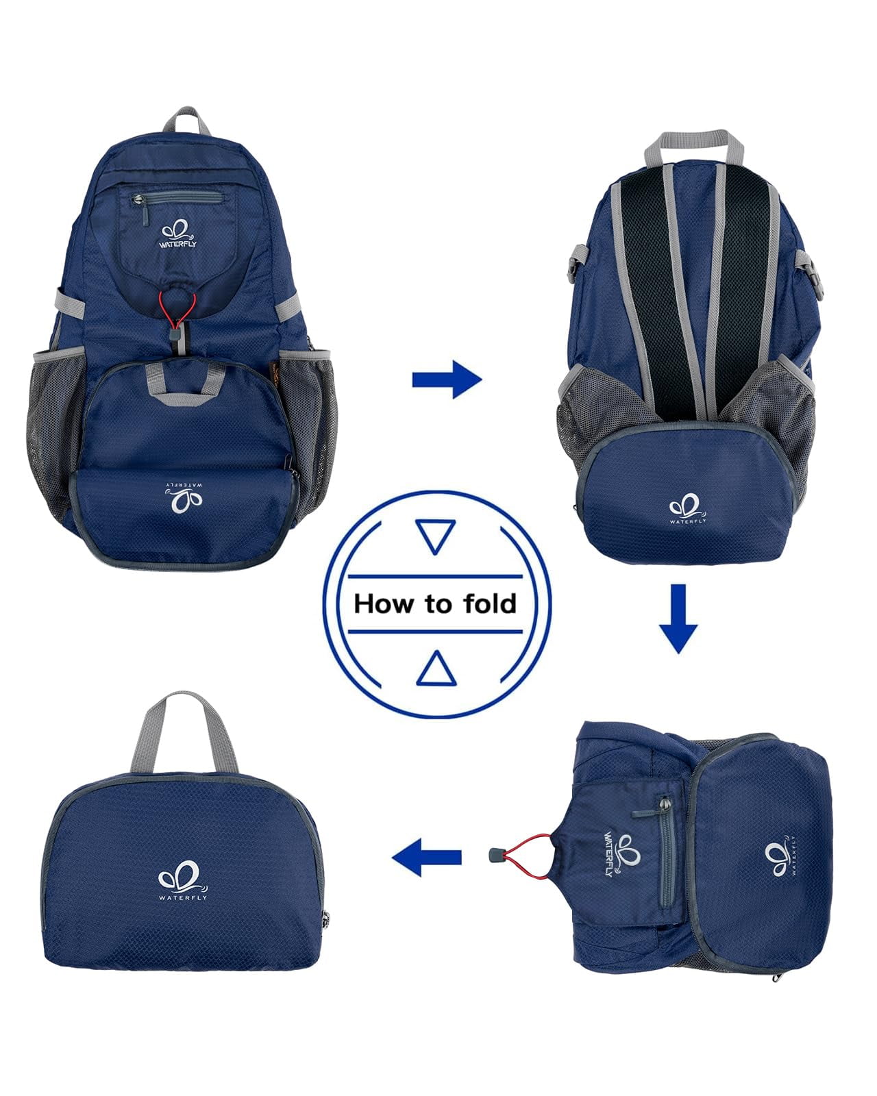 WATERFLY Unisex 20L Small Foldable Packable Travel Hiking Backpacks Daypack,Dark Blue
