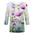 thumbnail image 5 of Wanfds Purple Ladies 2024 Tops And Blouses Spring Fashion Round Neck Three-Quarter Sleeve Top L, 5 of 5