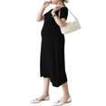 thumbnail image 3 of Robe Femme Enceinte Couleur Unie Col en V Manches Courtes Robe Midi Été Décontractée Robe de Maternité, 3 of 5
