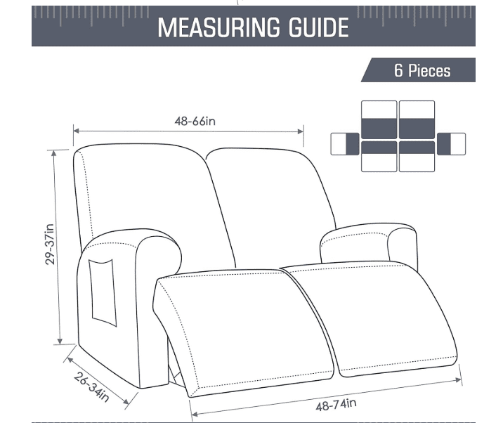 1/2/3 Seater Recliner Sofa Seat Covers Fabric Stretchy 4/6/8-Pieces Couch Slipcover Armchair Cover Non-Slip Furniture Protector, Elastic Spandex Soft Recliner Chair Protectors with Side Pocket