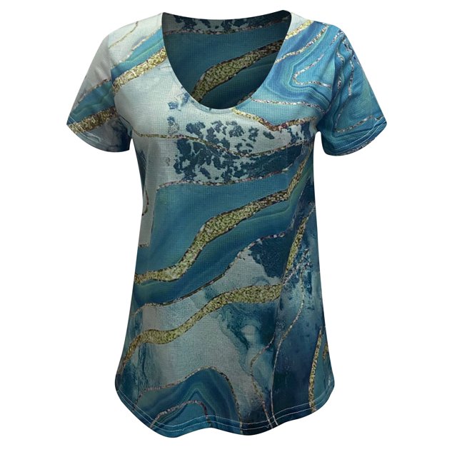 Pompotops Blouse T-Shirt à Col en V Imprimée à Manches Courtes Décontractée d'Été pour Femmes Hauts pour Dames