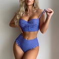 thumbnail image 5 of Women's Two Piece Swimsuit Set Plaid Print Push Up Bra with Panties Slim Fit Bikini for Beach Vacation,Blue,3XL, 5 of 5