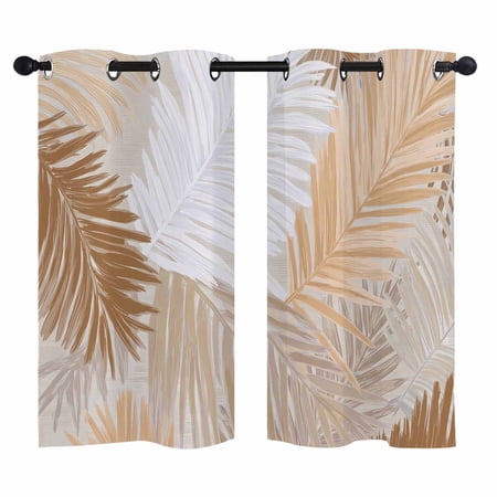 Vintage Brown Palm Leaves Blackout Curtains 39 Inches Long Summer Tropical Botanical Coastal Thermal Insulated Room Darkening Drapes with Grommets for Living Room 27.5 W x 39 L 2 Panels
