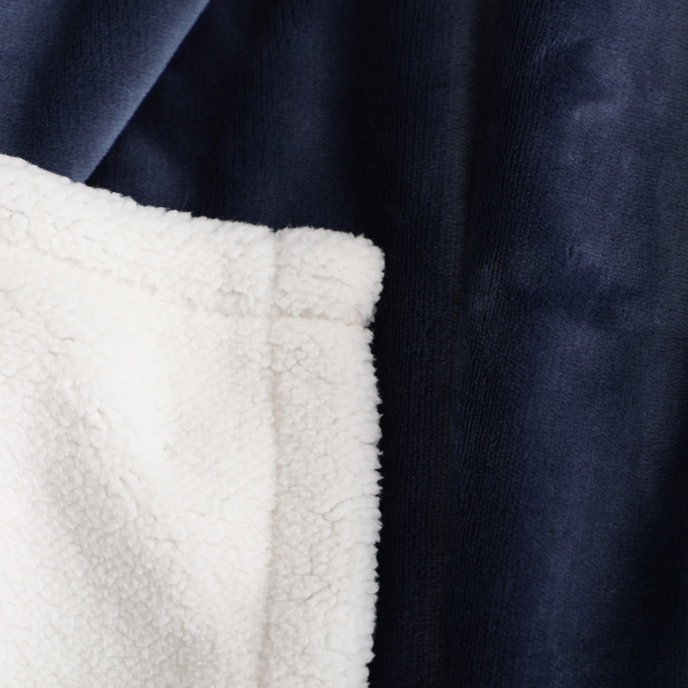 Mainstay Reversible Printed Velvet Plush and Hampshire Faux Shearling Soft Throw Blanket, Standard Size, Washed Indigo