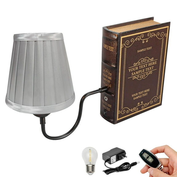 Kiven Cordless Bookshelf Lamp, 1-Light Rechargeable Bookcase Lighting with Grey Fabric Lampshade, Farmhouse Decorative Bookend, Cordless Table Lamp for Bedside Bookshelf Home Decor