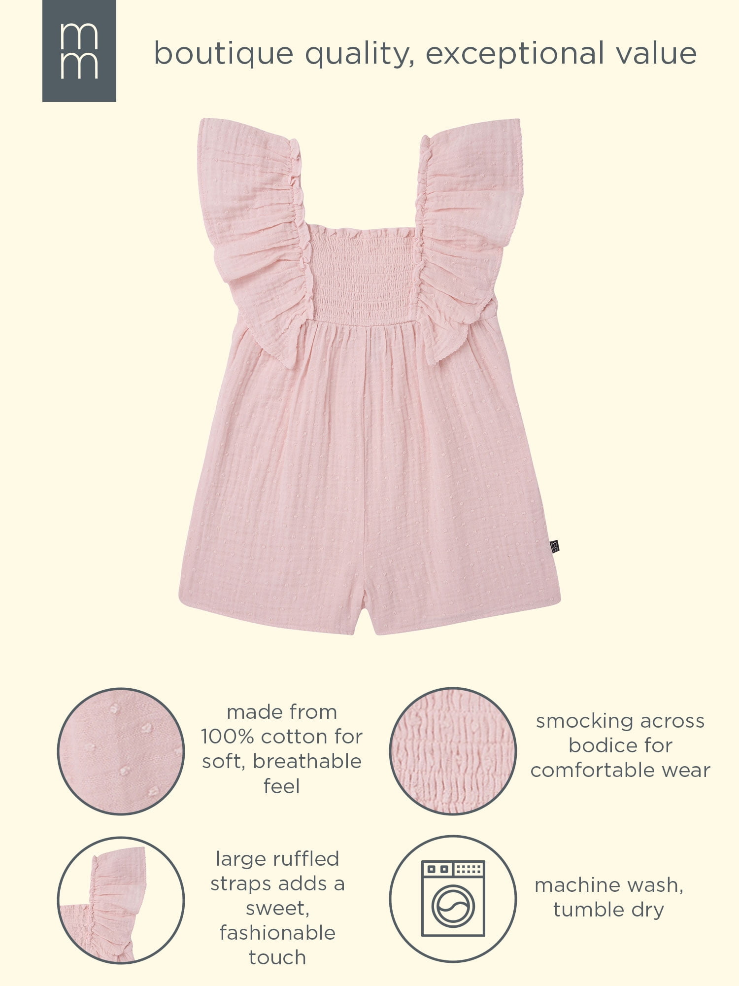Modern Moments by Gerber Toddler Girl Flutter Romper with Smocking, Sizes 12 Months - 5T