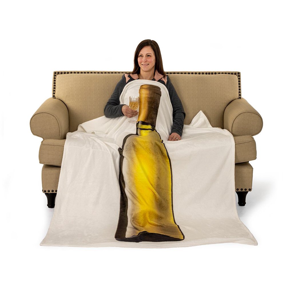 White Wine Bottle Traditional Rectangle Blanket 70"x50" Warm & Snuggly