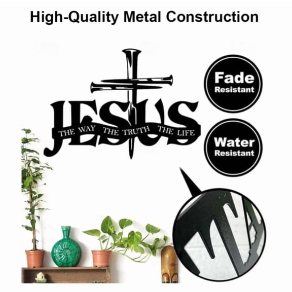 HELLOYOUNG Black Metal Cross Wall Hanging, Christian Metal Wall Decor, Jesus Wall Ornament, Modern Iron Cross Art for Home Office Indoor Decor