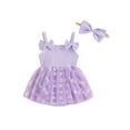 thumbnail image 2 of Aojekbee Newborn Girl Outfit, Flower Print Sleeveless Tulle Patchwork Romper Dress with Bow Hairband Summer Clothes, 2 of 10