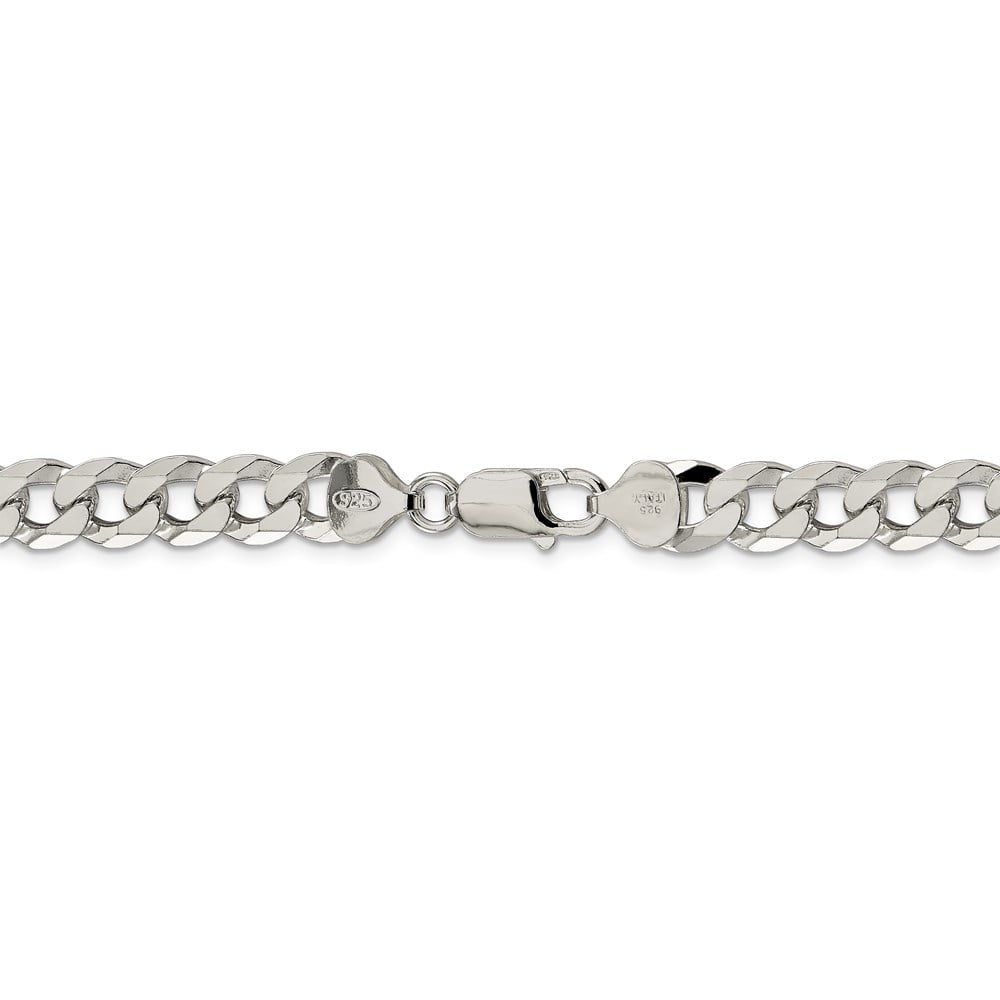 Solid 925 Sterling Silver 8.5mm Beveled Curb Cuban Chain Bracelet - with  Secure Lobster Lock Clasp 7
