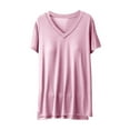 thumbnail image 2 of Blusa de pijama de manga corta para mujer, lisa, informal, a la moda, con cuello regular, de manga corta, 2 of 5