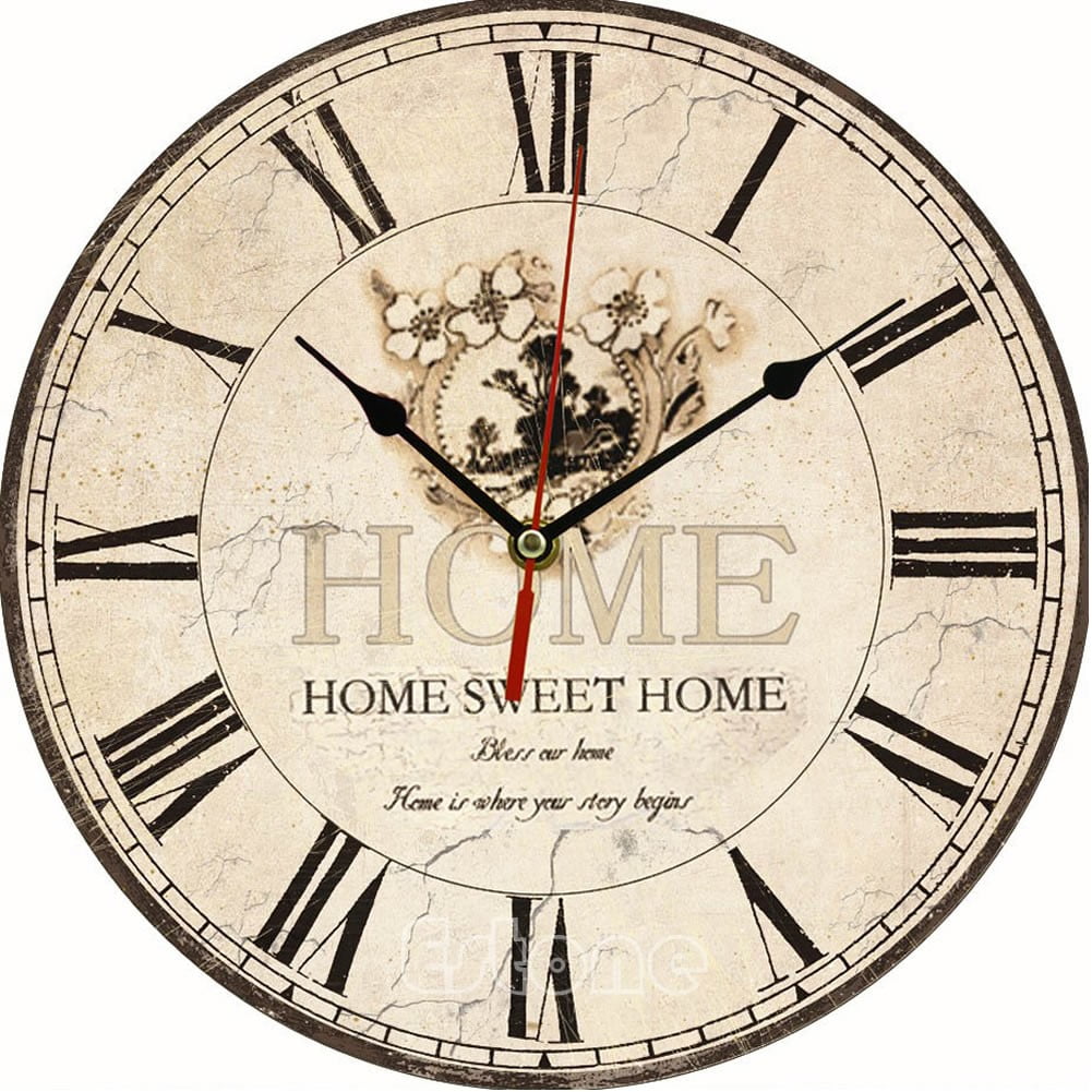 Vintage Wooden Wall Clock Large Shabby Chic Rustic Home Antique Clocks DIY Decor 