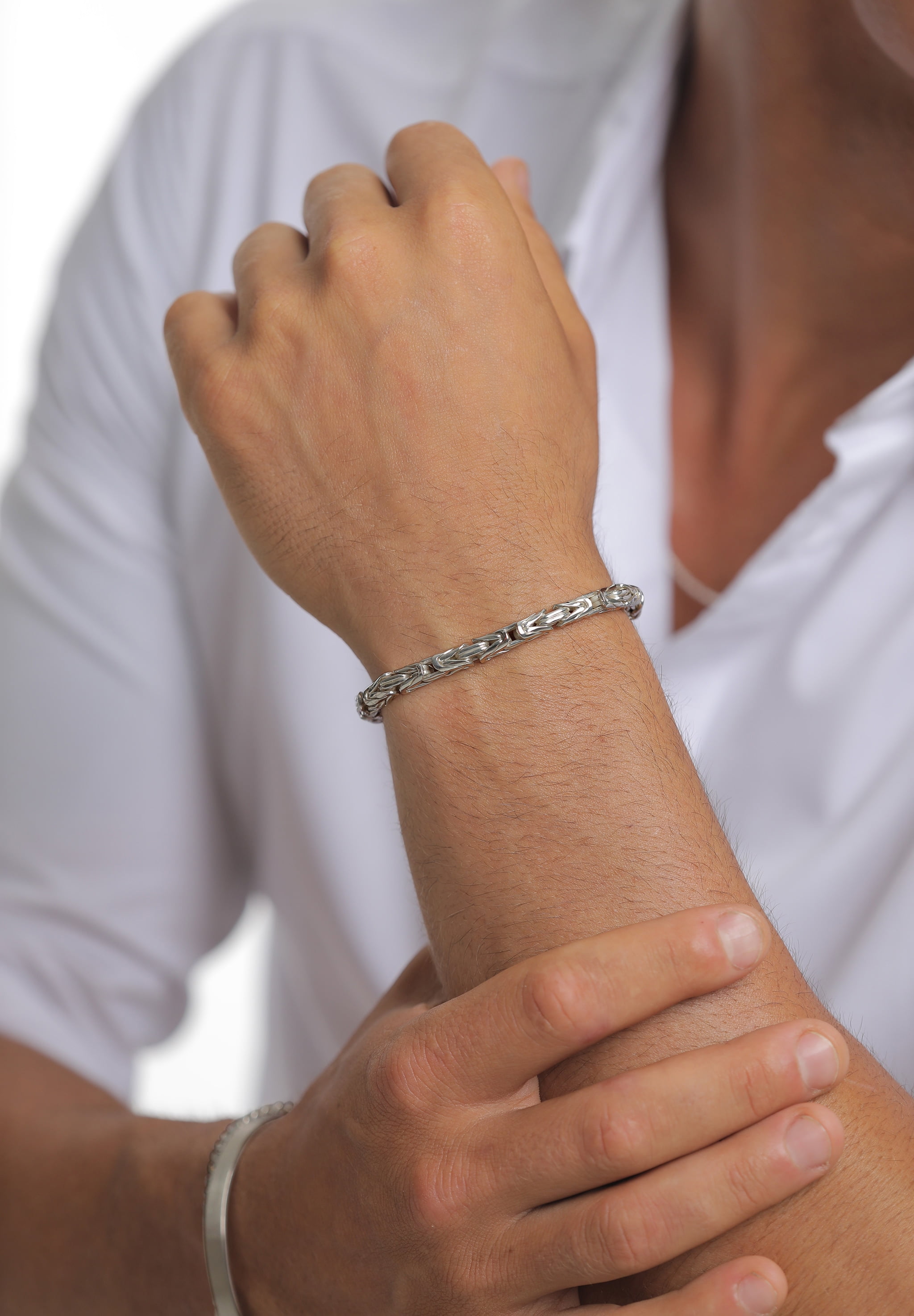 KUZZOI 0.16" Men 925 Sterling Silver Byzantine Bracelet 7.48-9.05 inch