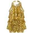 thumbnail image 3 of Aiihoo Girls Shiny Sequin Halter Tops Ballet Latin Dance Tops Gymnastics Leotard Hip Hop Jazz Unitards Bodysuit Gold 16, 3 of 6
