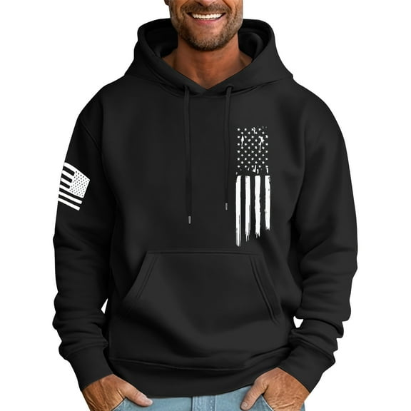 XADYUY Patriotic Hoodies for Men USA Flag Graphic Fleece Sweatshirt Vintage Western Aztec Long Sleeve Pullover Top Outdoor Tactical Hooded Sweaters with Pockets,Black L