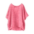 thumbnail image 4 of LIZUOJUN Women's Cotton Linen Shirts ound Neck Elbow Sleeve Blouse Casual Loose Solid Color High Low Hem Tunic Tops Hot Pink 5XL, 4 of 9