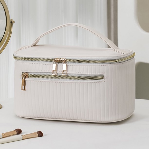 Bolso de Cosméticos Bolsa de lavado de viaje de almacenamiento de cuero Cremallera de diseño de apertura grande para mujeres y niñas