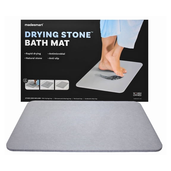 Madesmart Stone Bath Mat Diatomaceous Earth Shower Mat Non-Slip Super Absorbent Diatomite Stone Bath Mats for Bathroom Floor Quick Drying Natural Easy to Clean (24", 16")
