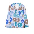 thumbnail image 4 of Ladies Pajama Set Floral Printed Long Sleeve Button Up Shirt with Full-Length Pjs Bottom Outfits 2 Piece (XL, Blue), 4 of 5