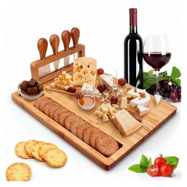 Juego de tablas de charcutería para fiestas de cumpleaños, bodas, banquetes de hotel, inauguración de la casa, picnic, tabla de quesos de madera maciza resistente a olores y manchas, incluye 4