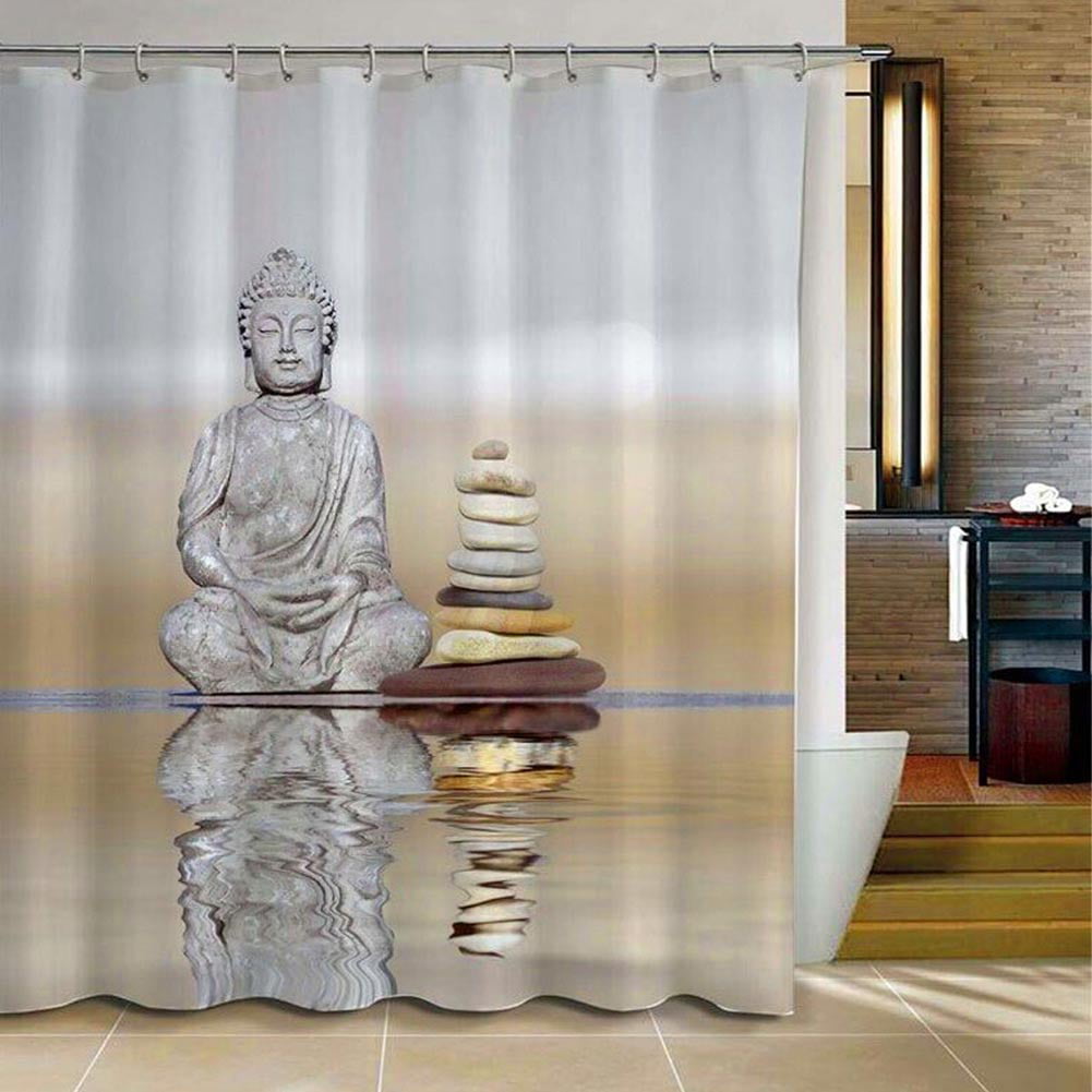 Great Buddha Waterproof Bathroom Polyester Shower Curtain Liner Water Resistant 