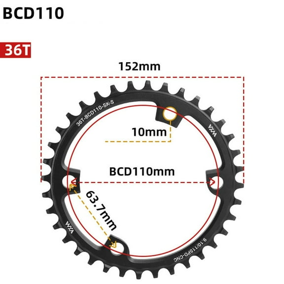 Road Bike Single Chainwheel 110Bcd 4 Bolts 36T-44T Narrow Wide Tooth Chainring