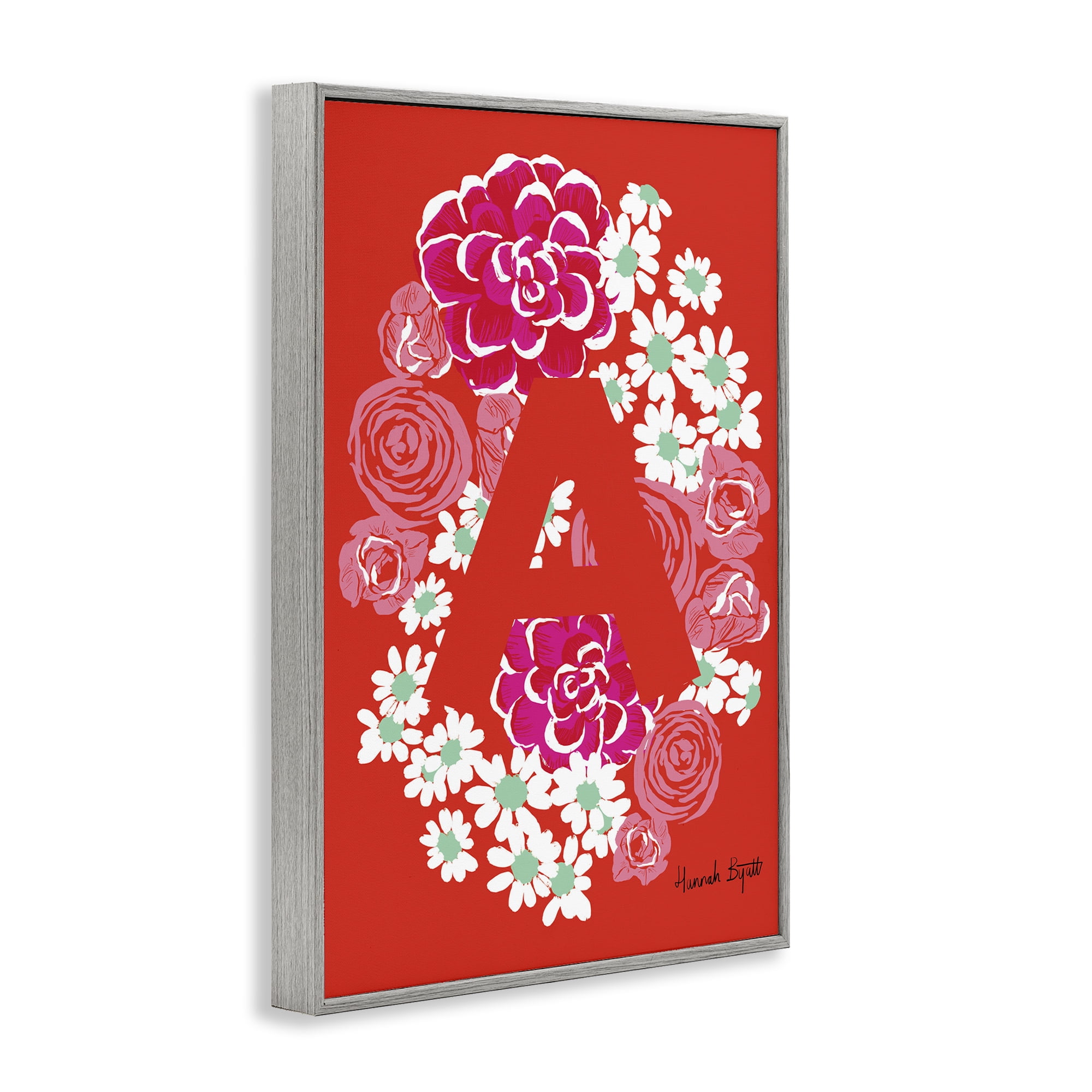 Stupell Industries Floral Bloom Letter A Botanical & Floral Painting Gray Framed Art Print Wall Art, 12 x 18