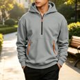 thumbnail image 2 of Boys Quarter Zip Hoodie Fleece Hooded Sweatshirt With Pockets Kids Soft Long Sleeve Pullover Fall Winter School Clothes Gray Size 10-12years, 2 of 8
