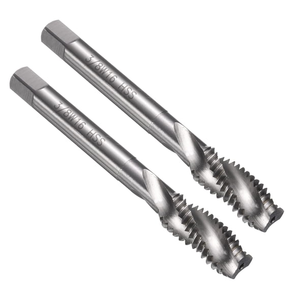 Uxcell 2pcs Spiral Flute Thread Taps 3/8-16 BSW H2 Machine Threading Tap Bit, Uncoated Screw Tapping Repair Tool, M35 Cobalt High-Speed Steel (M35 HSS-CO)