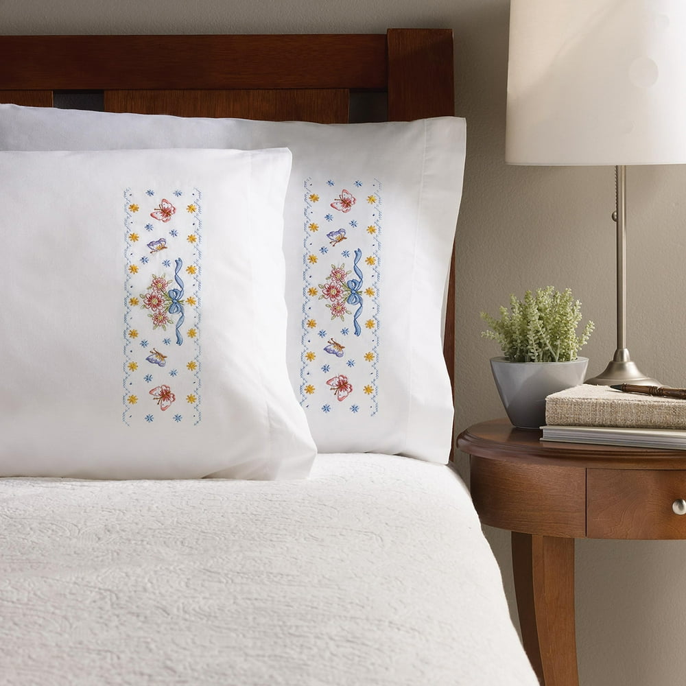 Bucilla Stamped Cross Stitch & Embroidery Pillowcase Pairs Walmart
