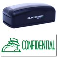 thumbnail image 1 of Large Pre-Inked Confidential with Logo Stamp, Slim 1854, Ultra Slim Design, Impression Size 1-13/16" by 2-1/2", Up to 25,000 Impressions - Green Ink, 1 of 10