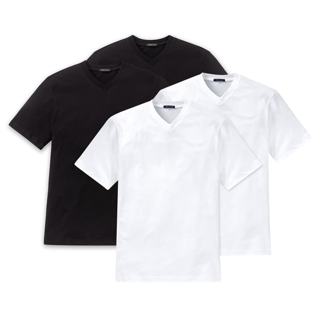 SCHIESSER Camiseta americana para hombres, paquete de 2 - 1/2 manga, camiseta interior, cuello en V SchwarzWeiß L (Large)