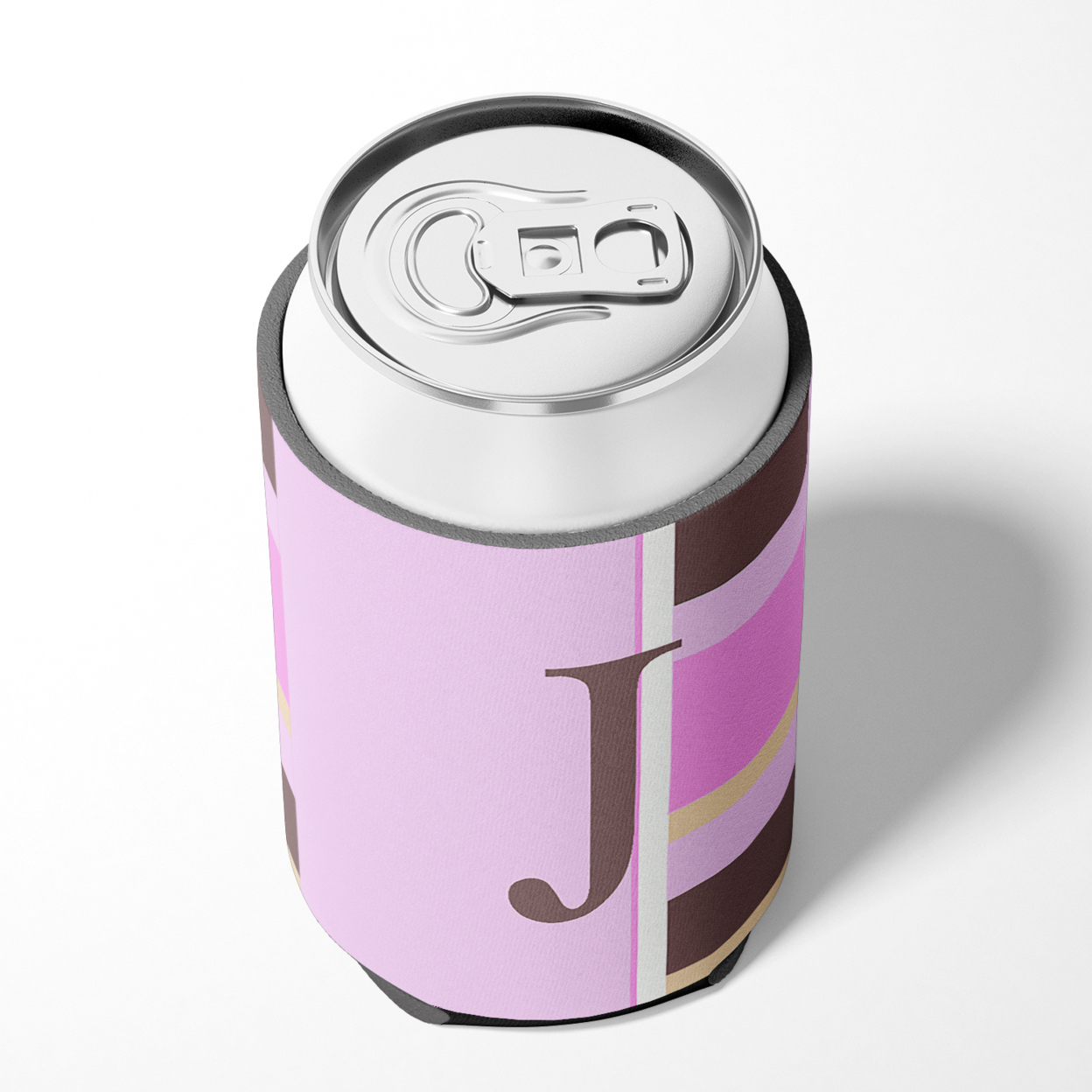 Letter J Initial Monogram - Pink Stripes Can or Bottle Hugger